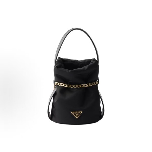 PRADA Re-Nylon triangular metal logo handbag, small size for women, black
